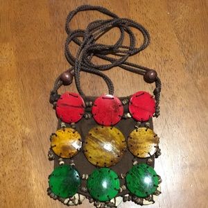 Rasta festival pouch wooden disc beads